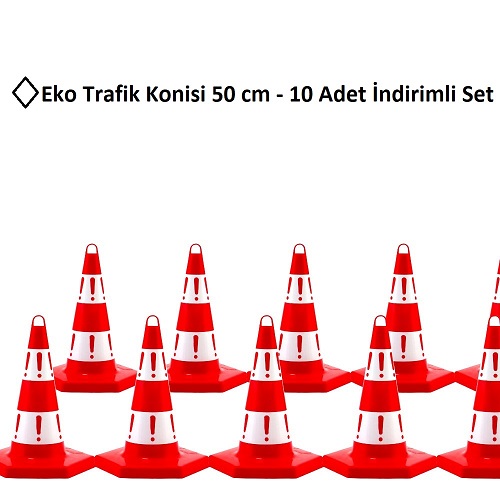 Eko Trafik Konisi 50 cm - 10 Adet İndirimli Set